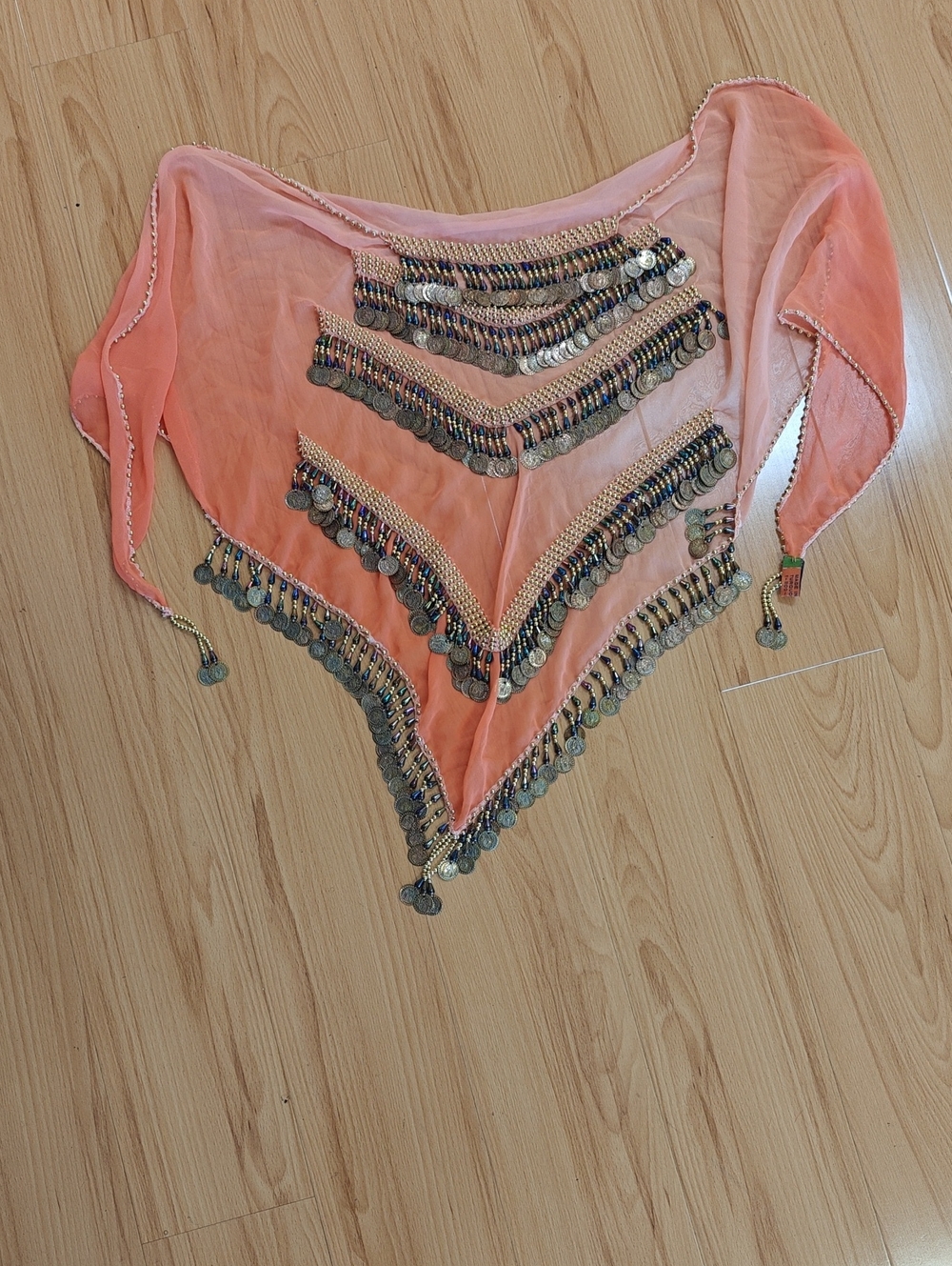 Coral Ombre Coin Trim Belly Dance Hip Scarf